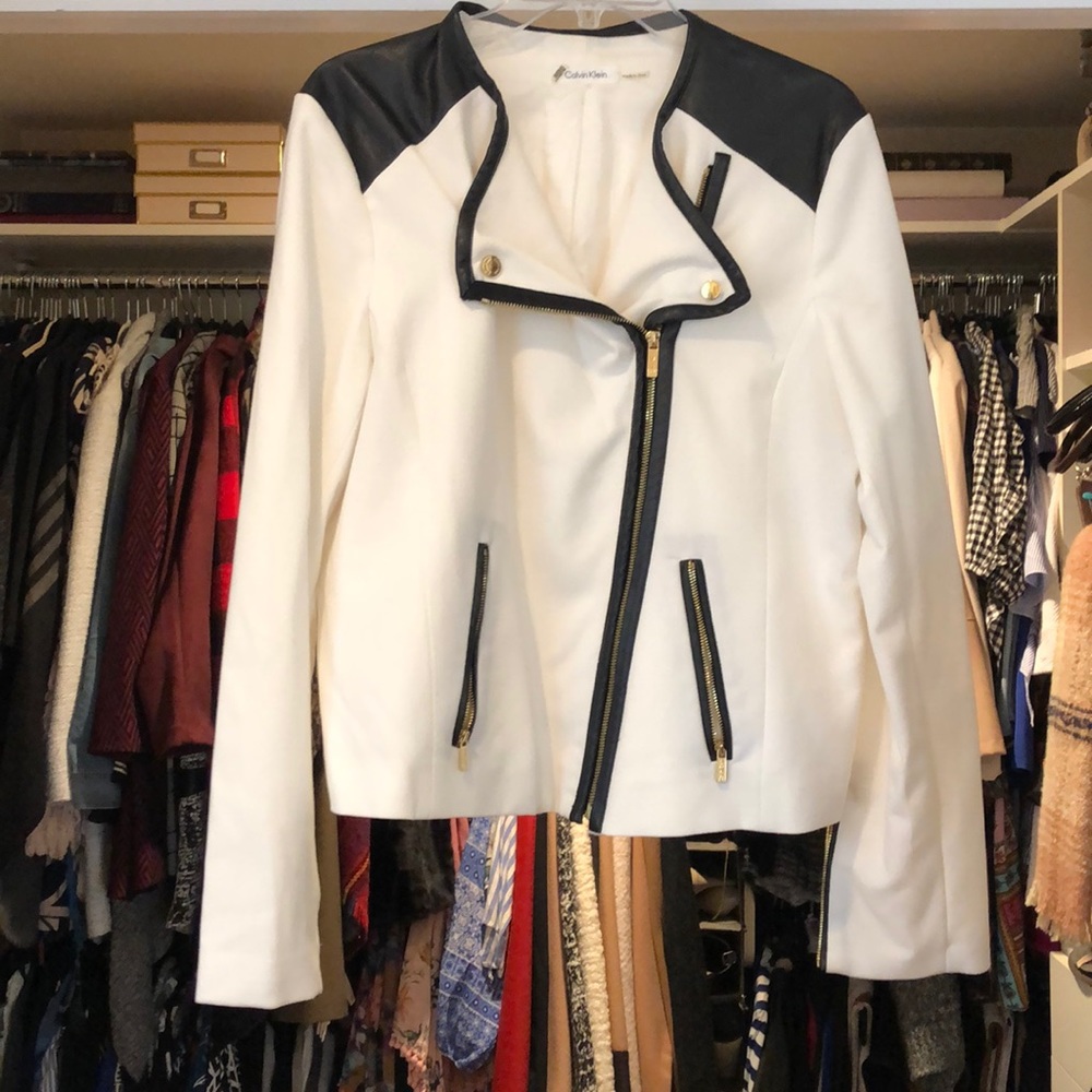 White Calvin Klein Jacket.